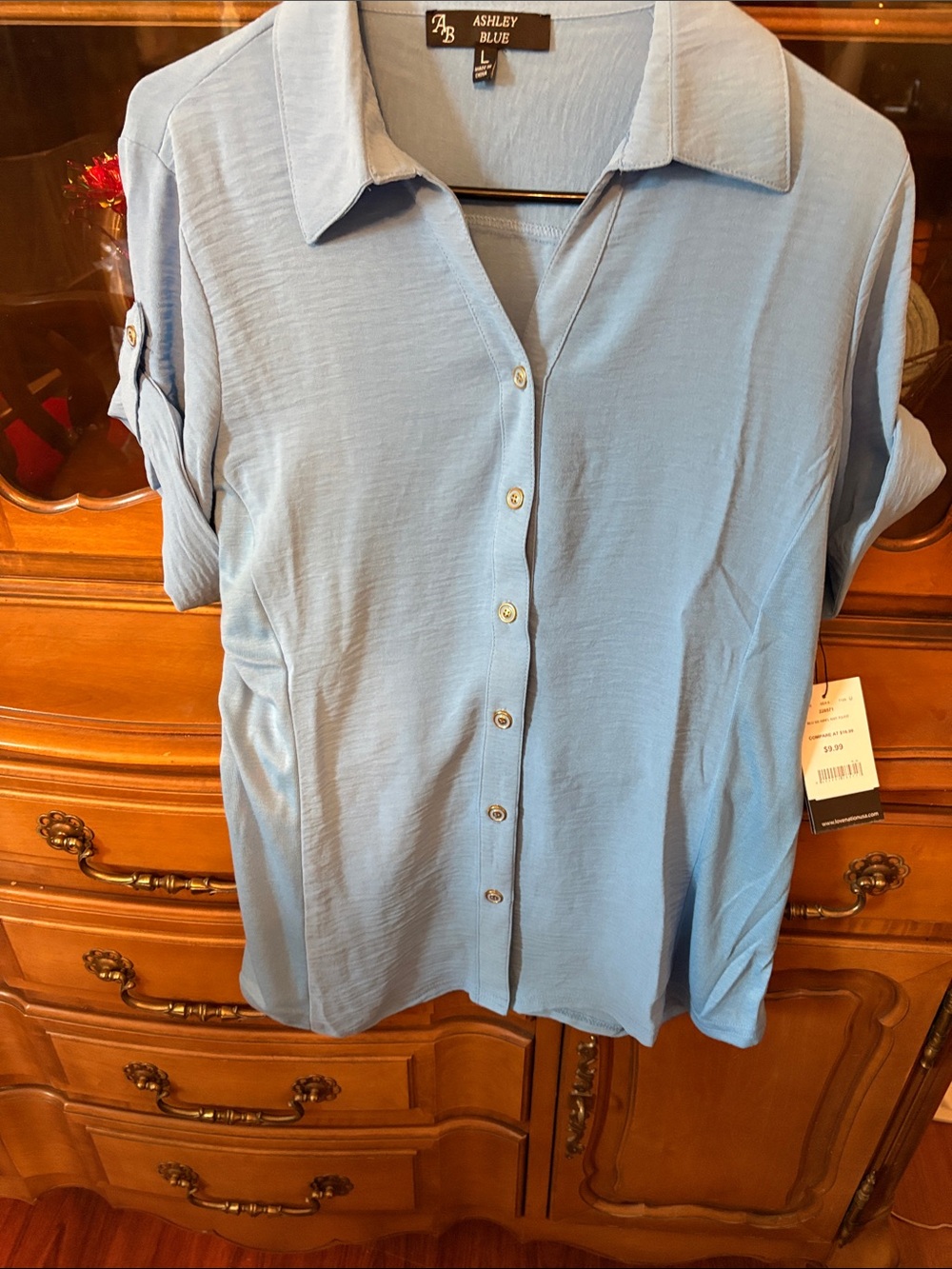 Ashley Blue Light Blue Button-Up Blouse